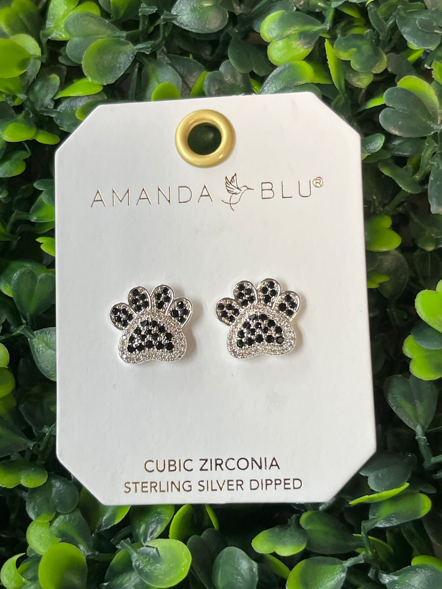 Silver & Black Paw Print Earrings