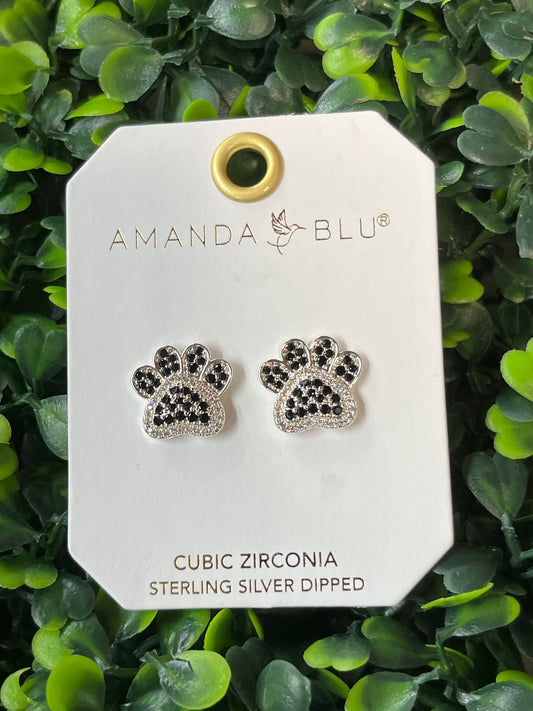 Silver & Black Paw Print Earrings