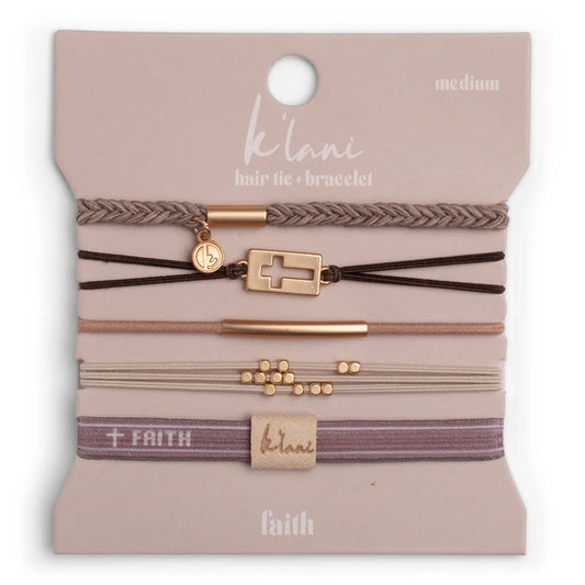 K'Lani "Faith" Warm Neutrals with Gold Cross Hair Tie Bracelets