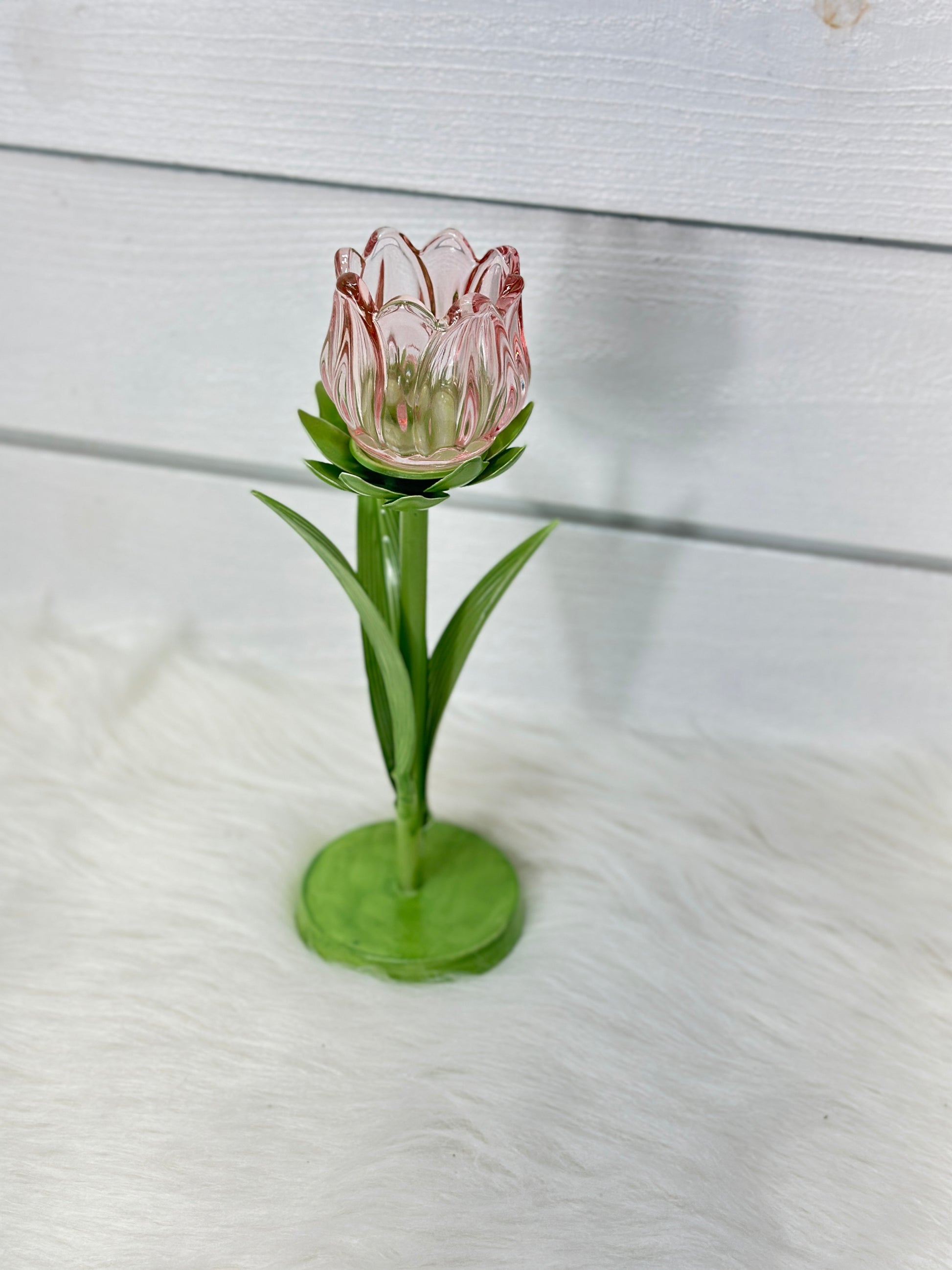 Metal & Glass Tulip Tealight Candle Holder