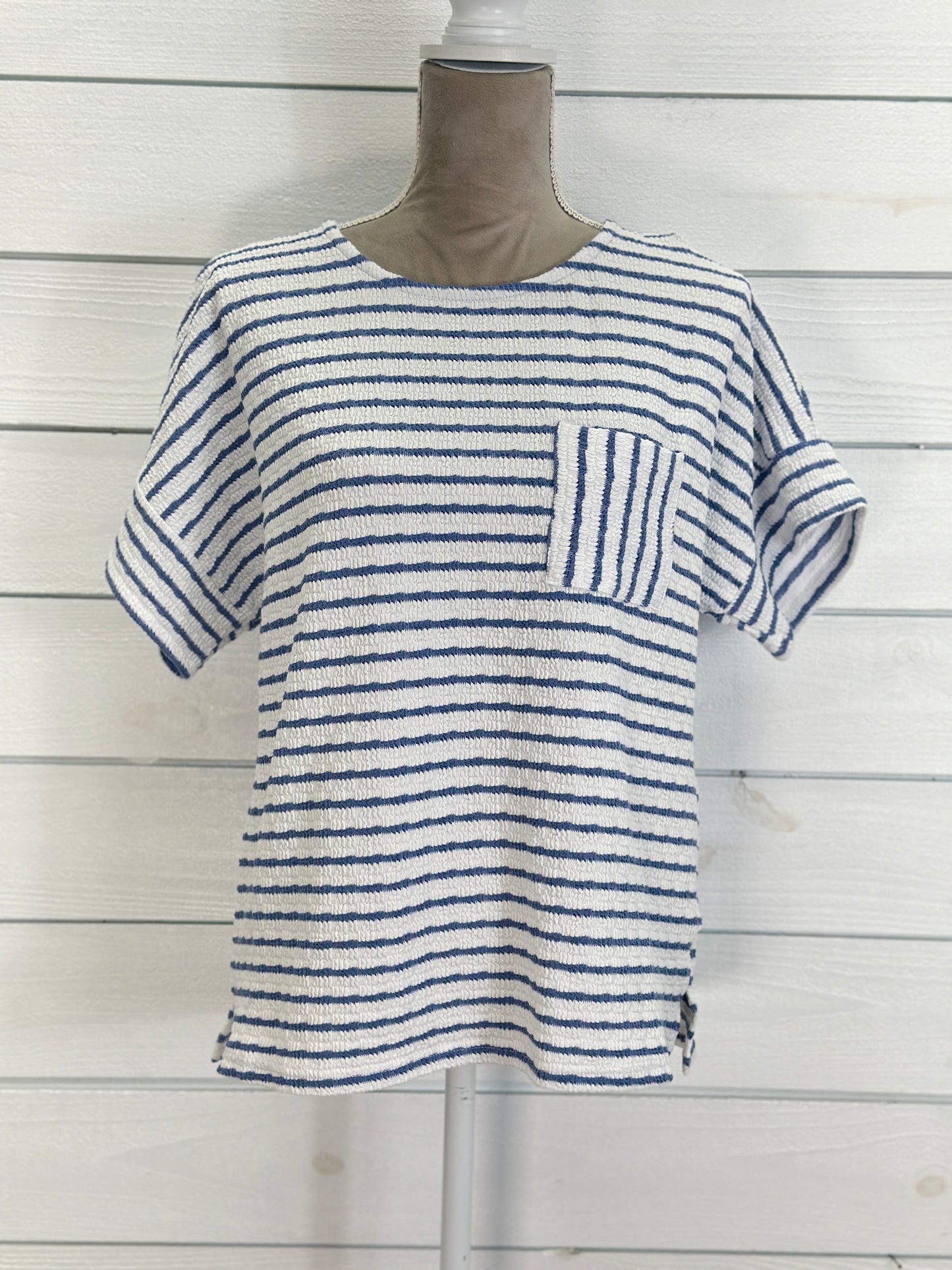White & Denim Blue Striped Light Weight Top