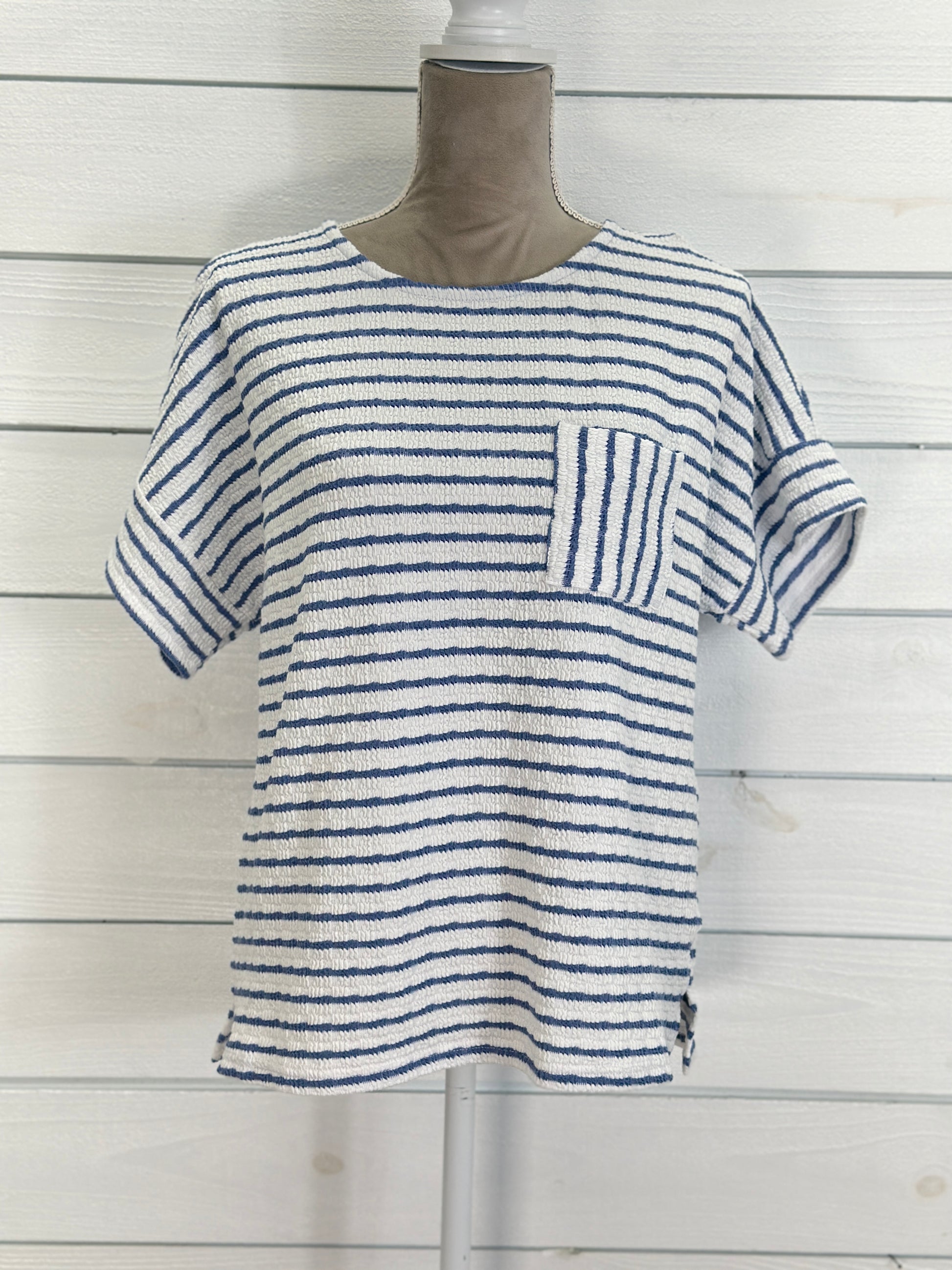 White & Denim Blue Striped Light Weight Top