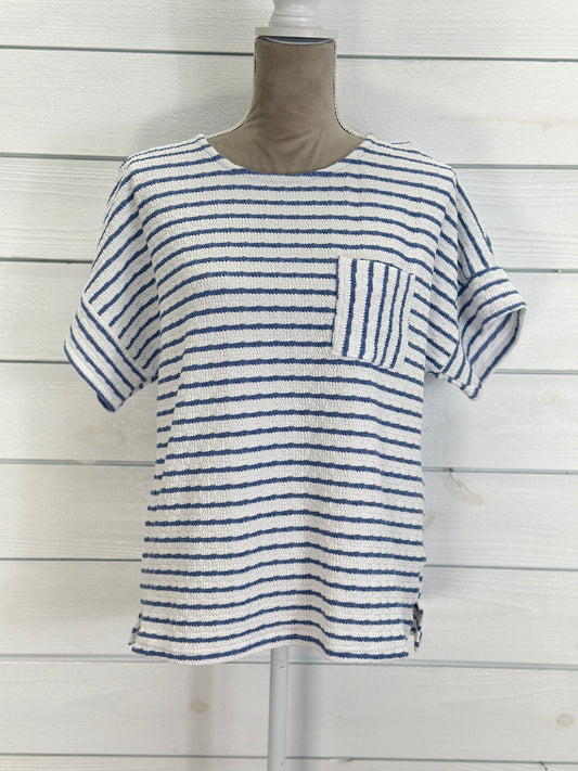 White & Denim Blue Striped Light Weight Top