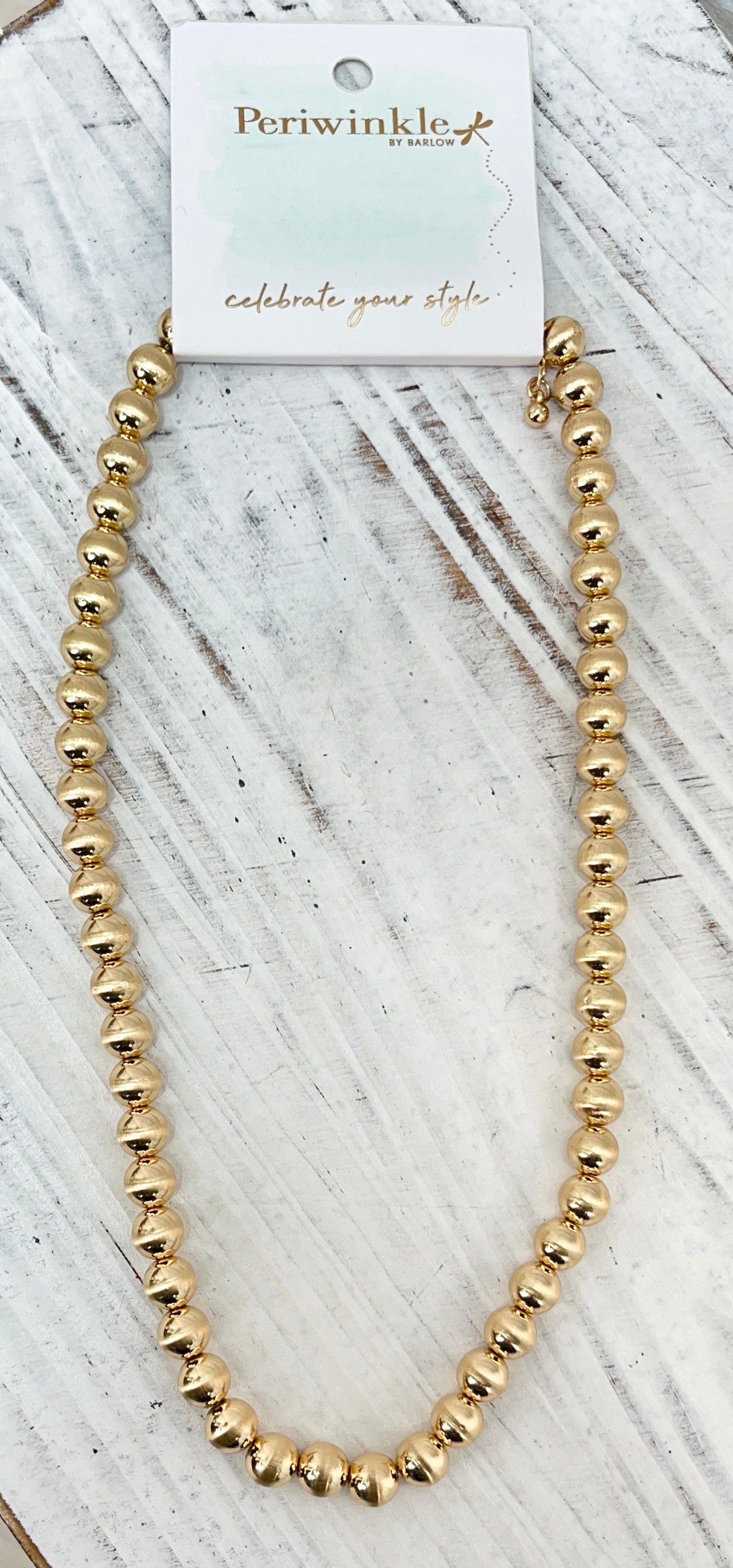 Brushed Gold Tone Beaded Necklace