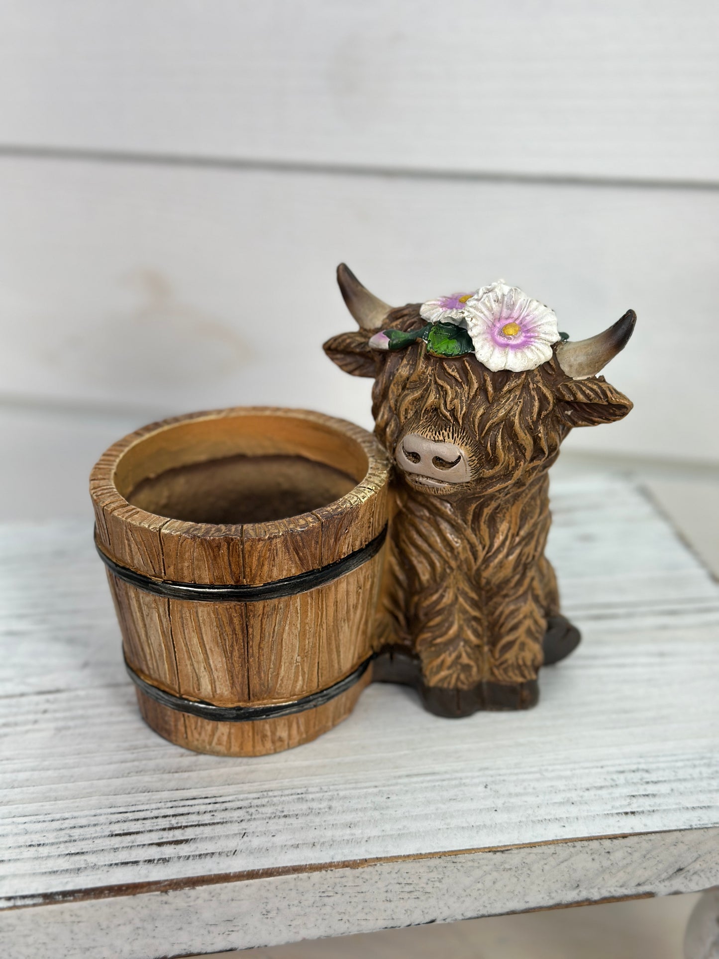 Hairy Cow Planter With Flower On Head