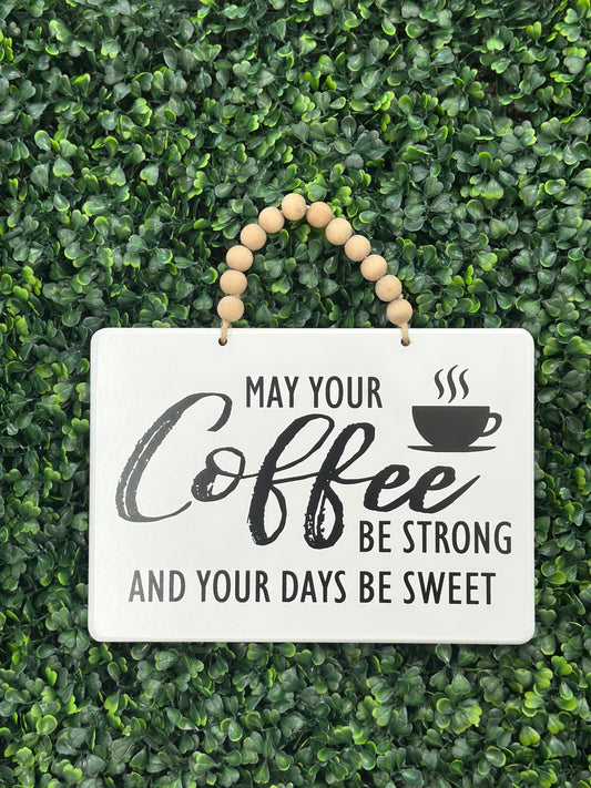 Wood Enamel Finish Bead String Coffee Sign