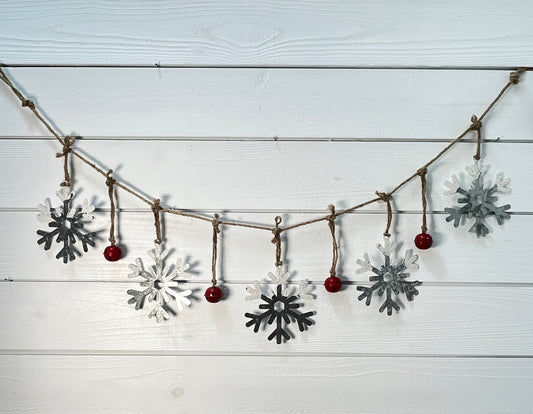 Metal Snowflake Garland With Red Bells