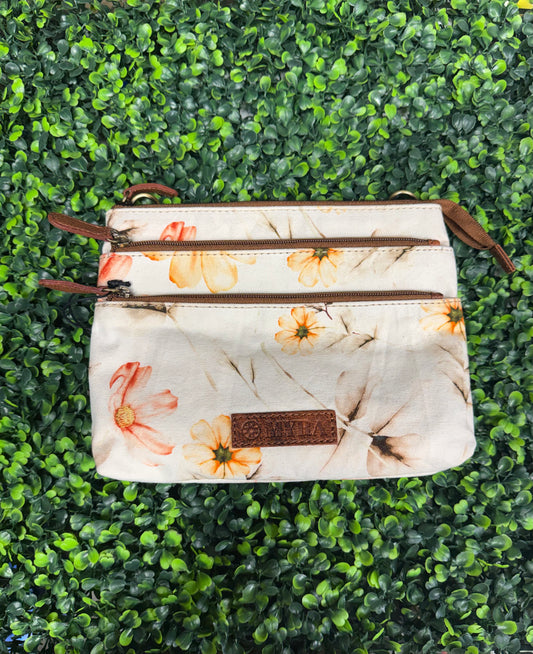 Maple Ridge Cotton & Leather Crossbody Bag In Powder Sky
