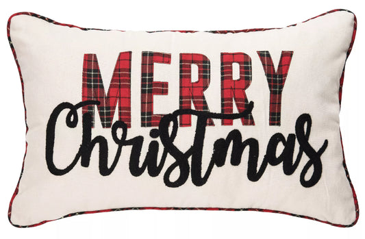Merry Christmas Tartan Plaid Pillow