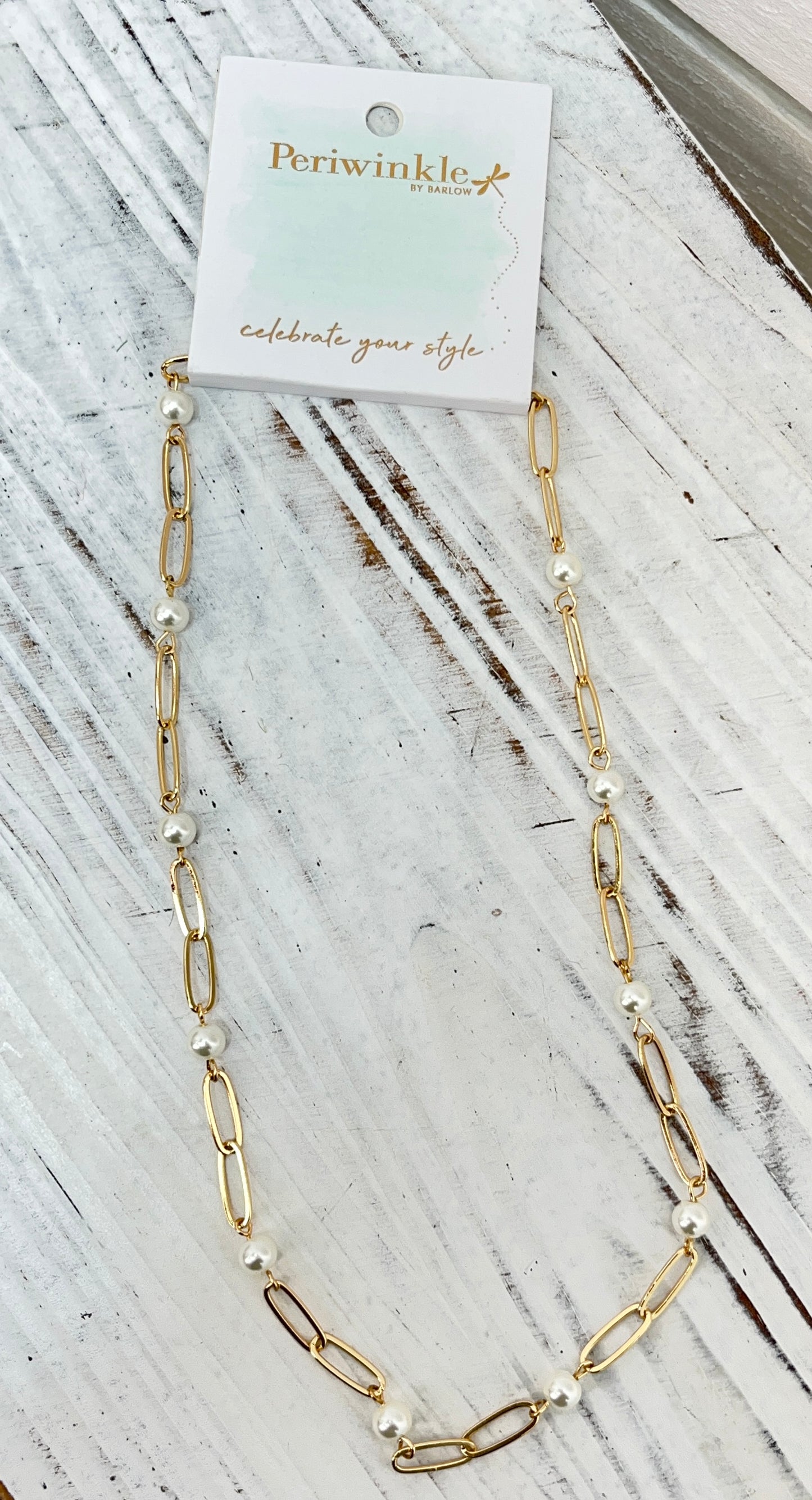 Gold Link Necklace with Pearls