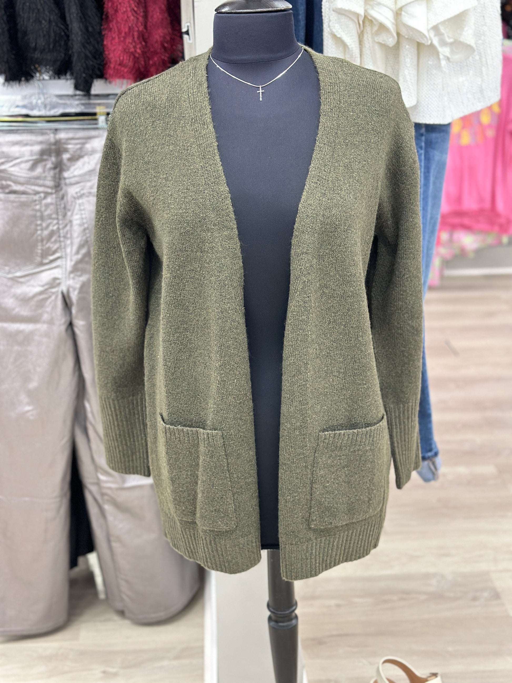 Cielo Olive Mossy Style Open Cardigan