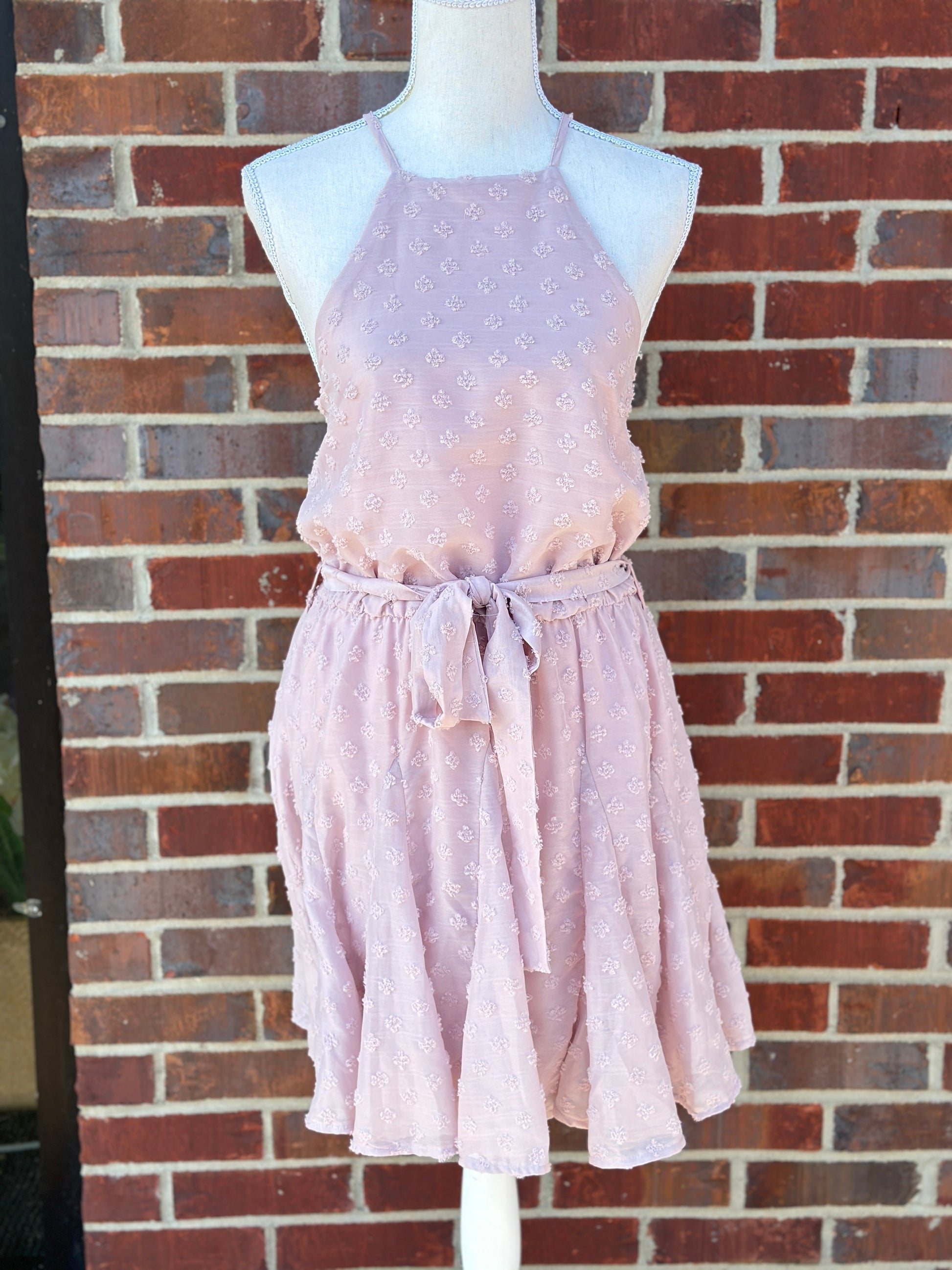 Light Pink Pom Pom Halter Dress