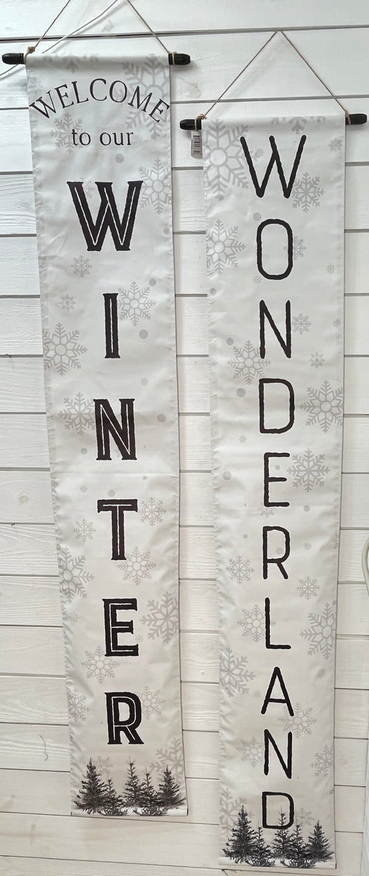 Grey/White Winter Wonderland Set 2 Canvas Banner