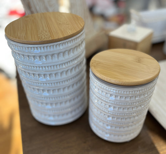 Boho Ceramic Canisters With Wood Lid