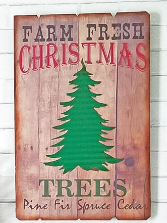Wooden Farm Fresh Christmas Trees With Metal 3D Tree Sign
