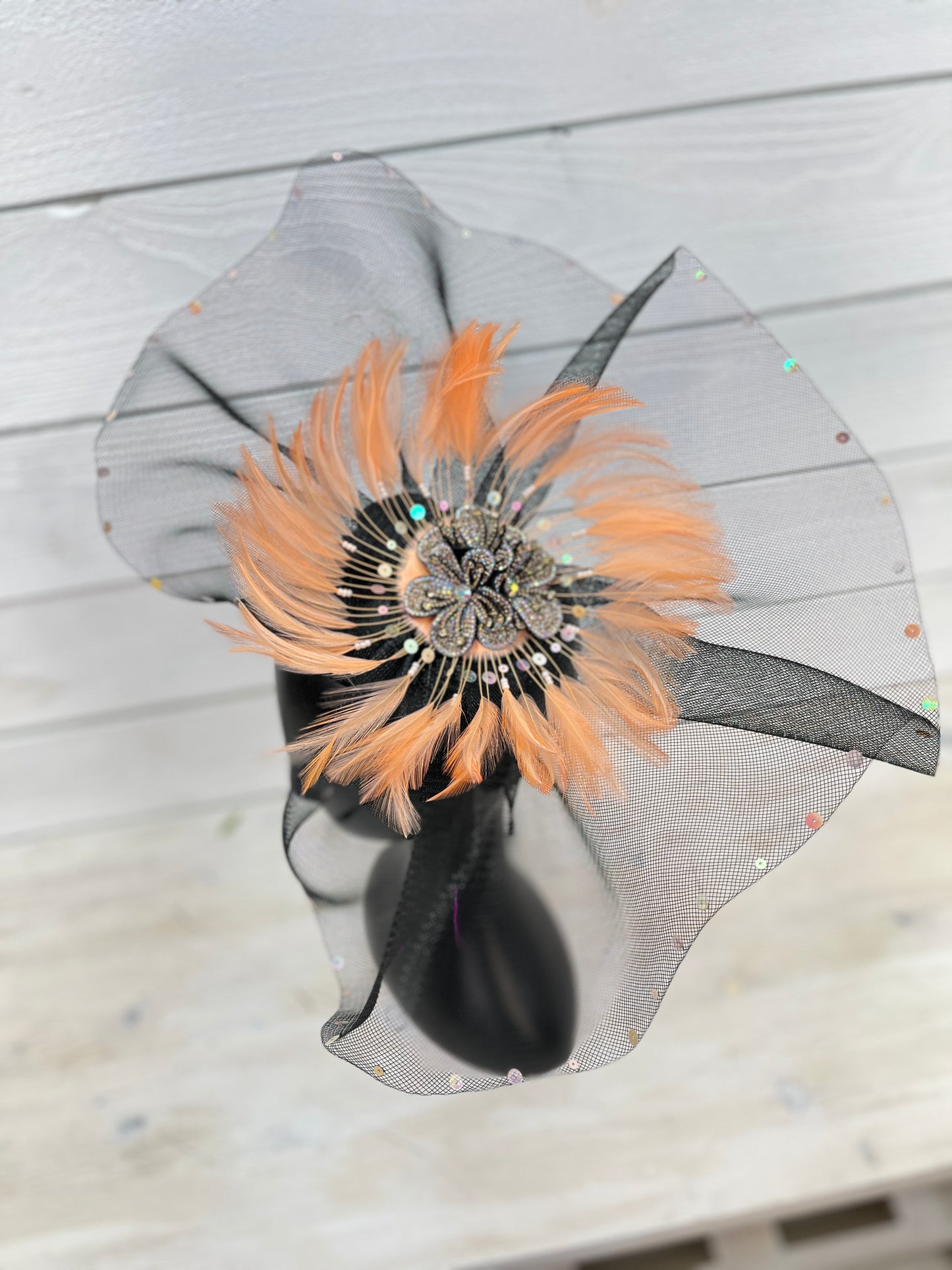 Black and Orange Harlem Derby Headband Fascinator