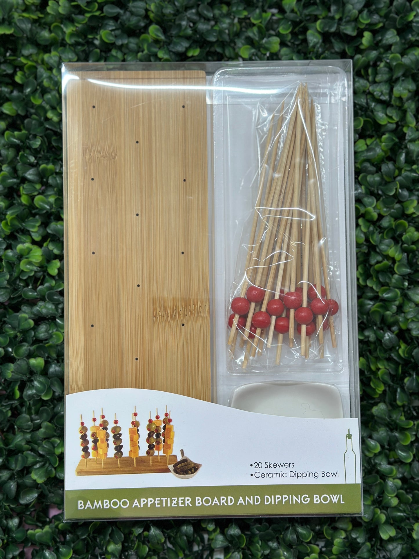 Bamboo Skewers Appetizer Board & Dipping Bowl