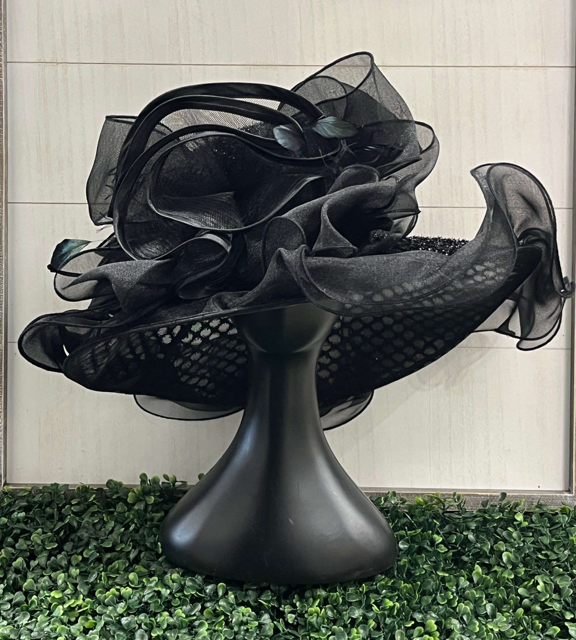 Black Derby Hat With Black Flower