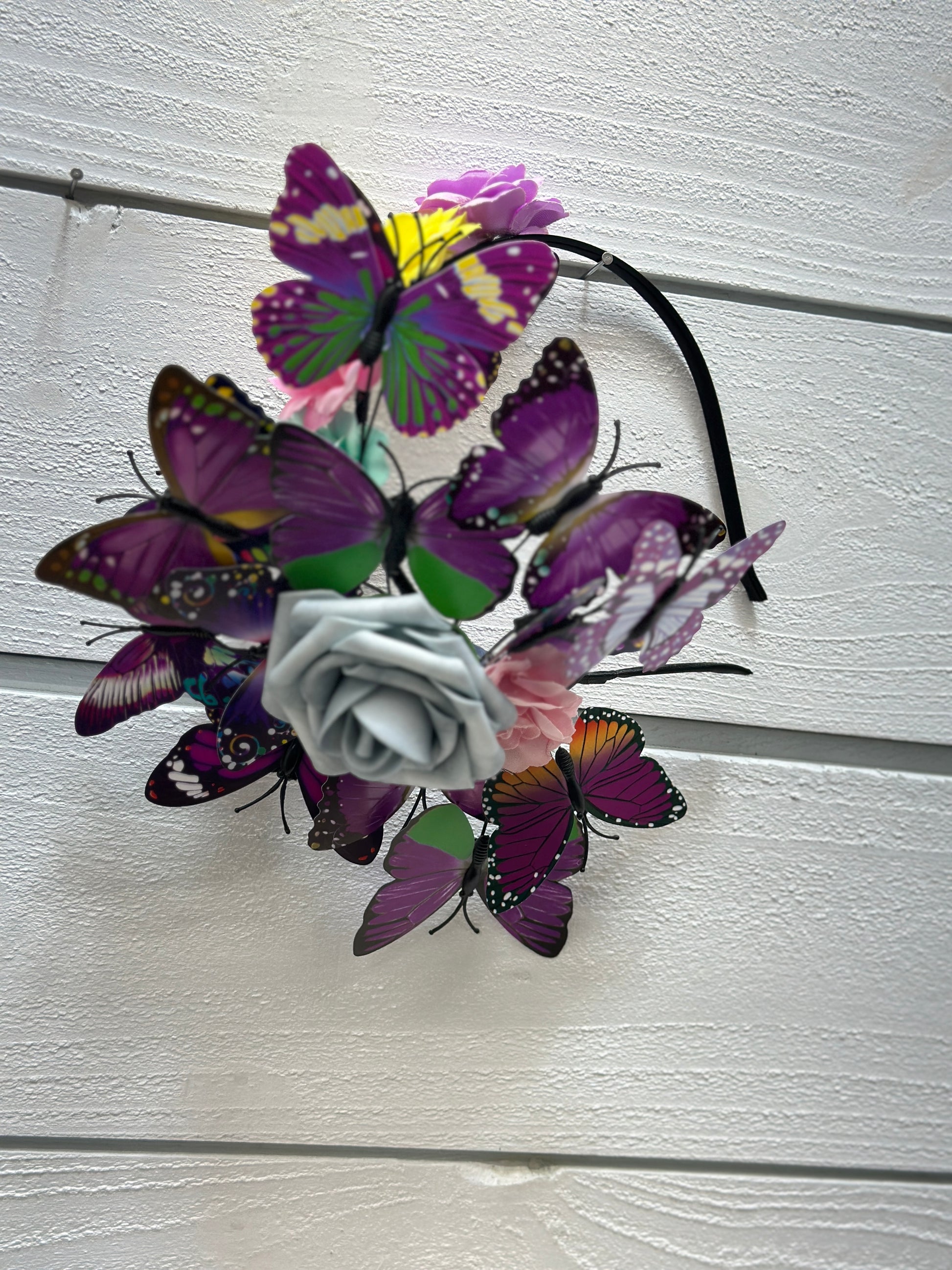 Purple Fascinator With Butterfly & Flower Details