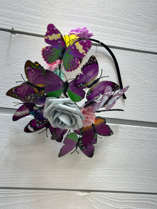 Purple Fascinator With Butterfly & Flower Details