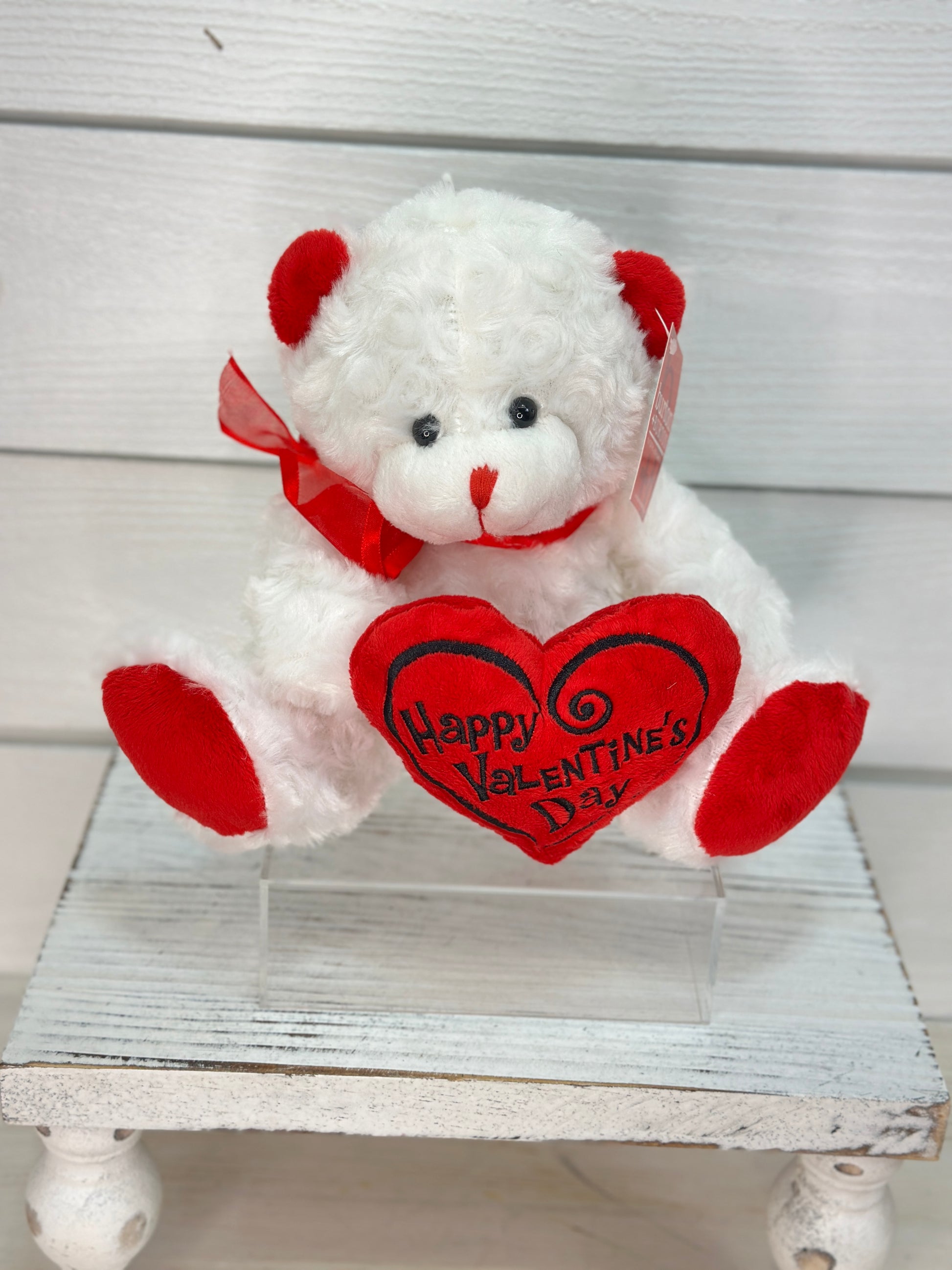 8" White Bear With Red Happy Valentine's Day Heart