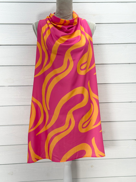 Hot Pink and Orange Abstract Sleeveless Dress