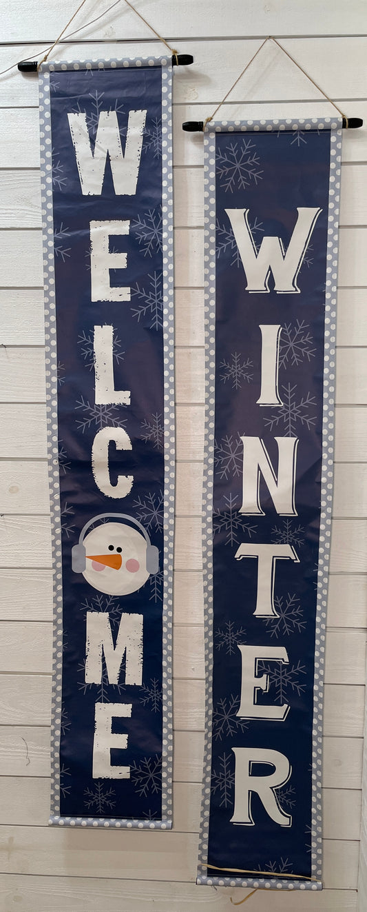 Blue/White Welcome Winter Set 2 Canvas Banner