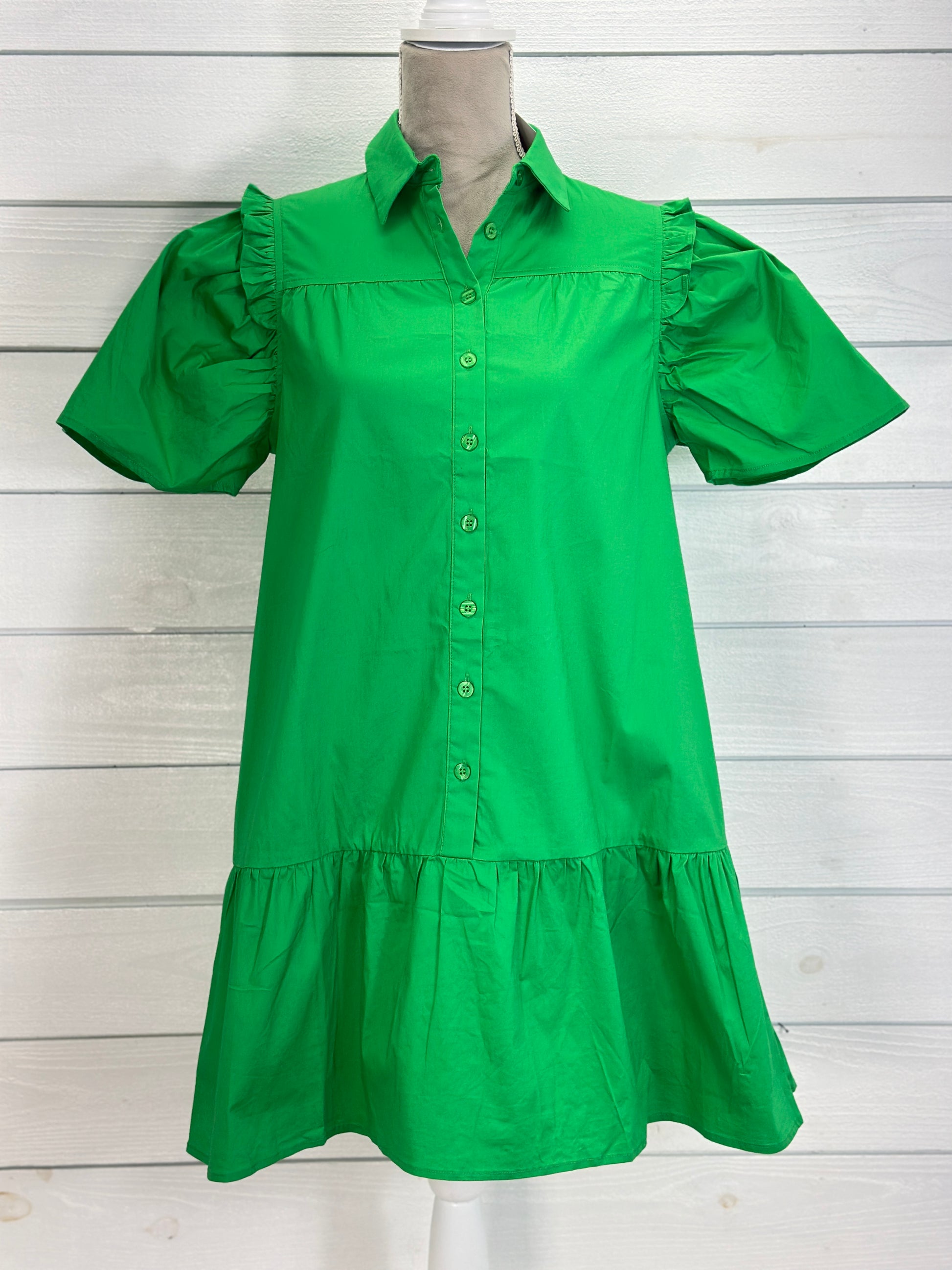 Cindy Kelly Green Collared Button Down Dress