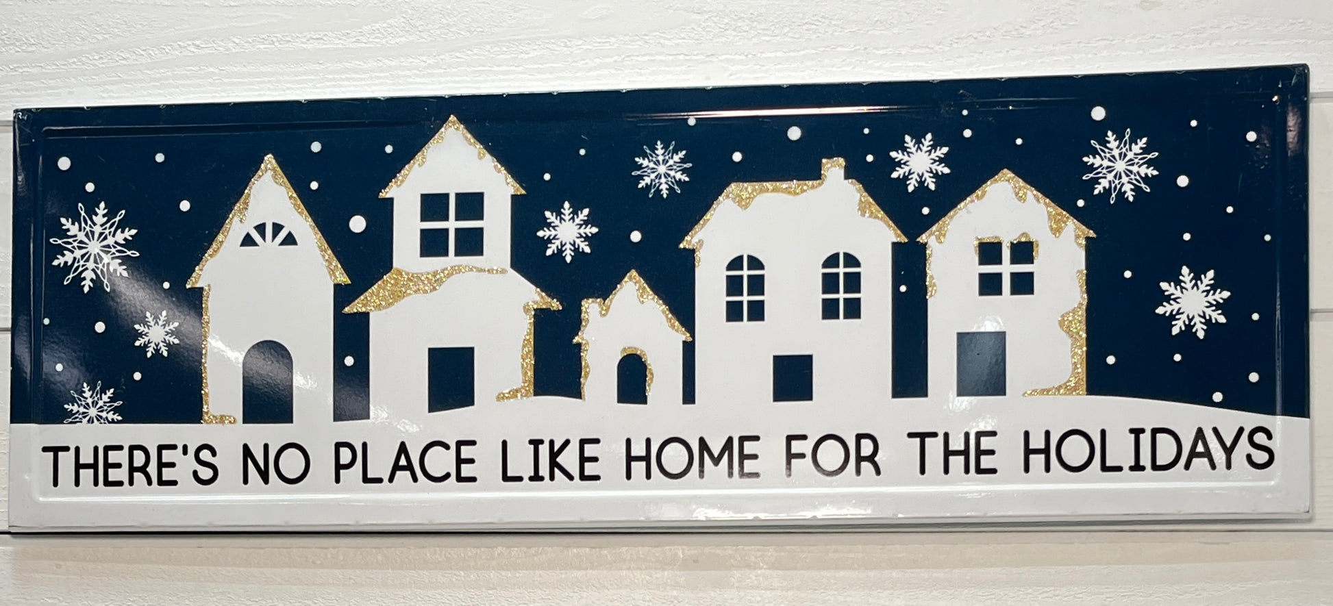 Christmas Blue & White Metal Sign Glitter Accent
