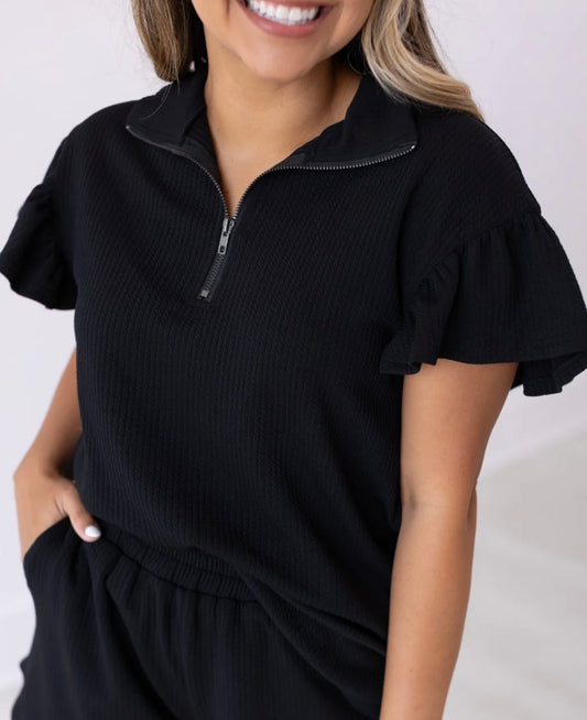 Southern Grace Quarter Zip With Flutter Sleeves