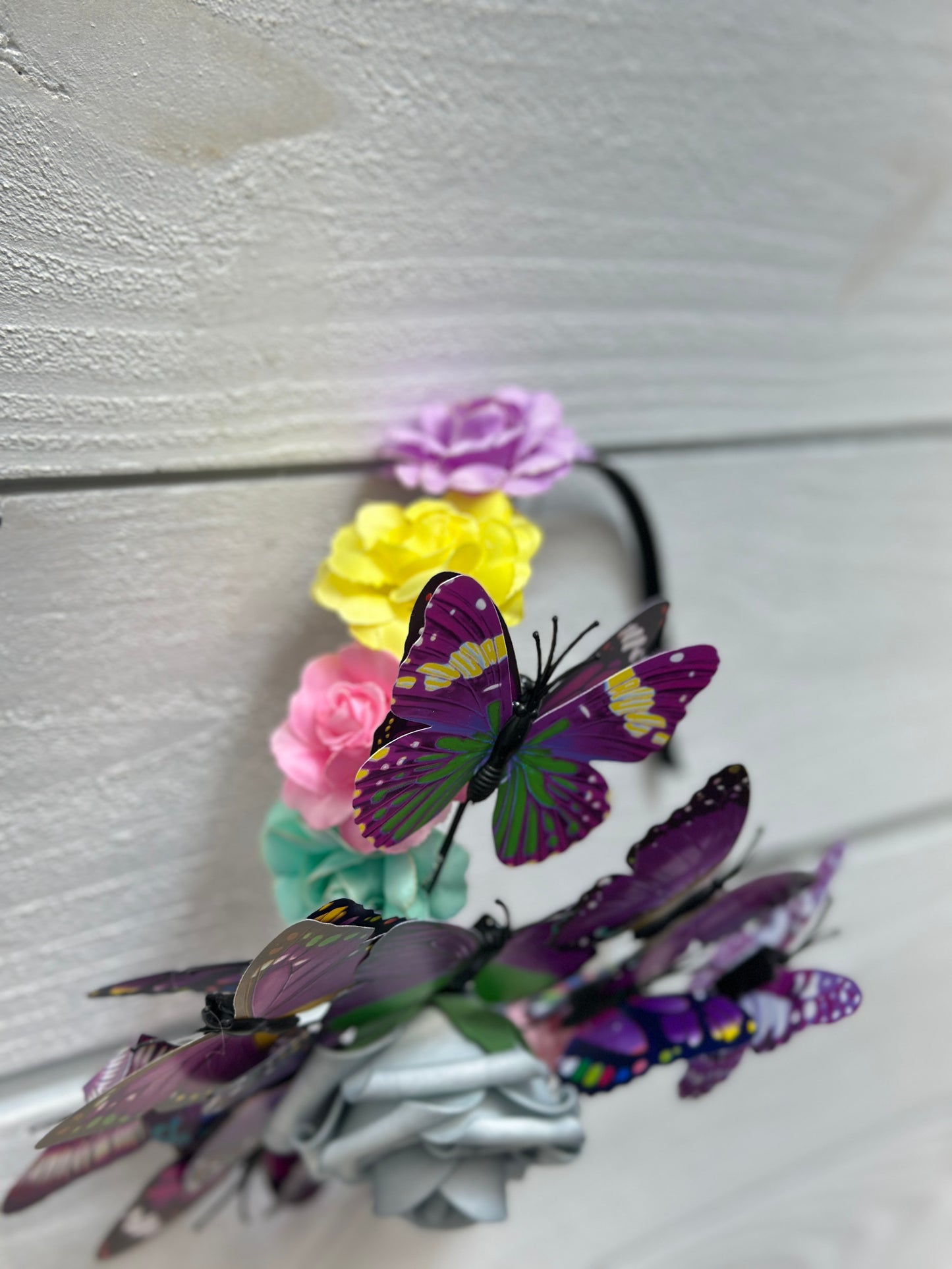 Purple Fascinator With Butterfly & Flower Details