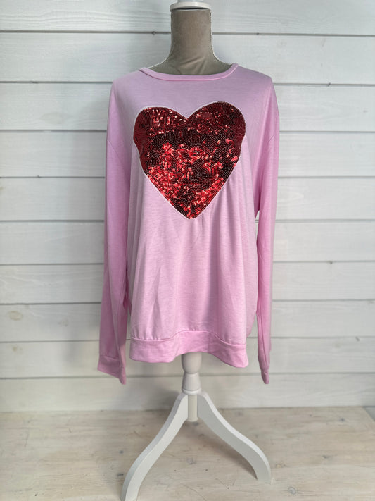 Pink Sweatshirt Red Sequin Heart