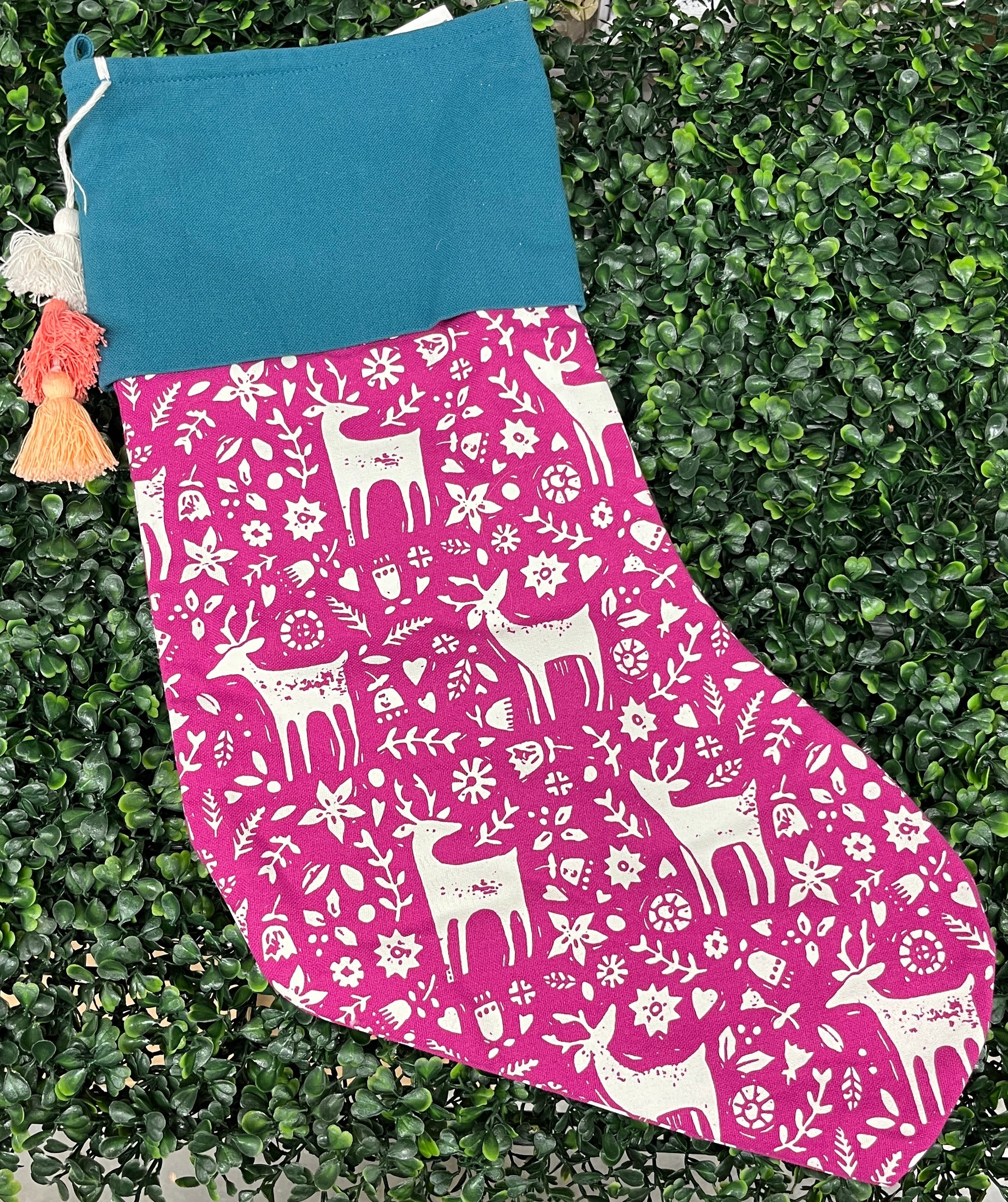 Purple & Teal Scandi Deer Christmas Stocking