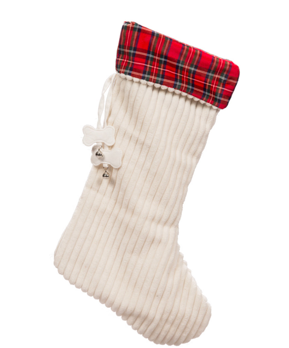 Huggle Hounds Off-White Corduroy/Tartan Stocking