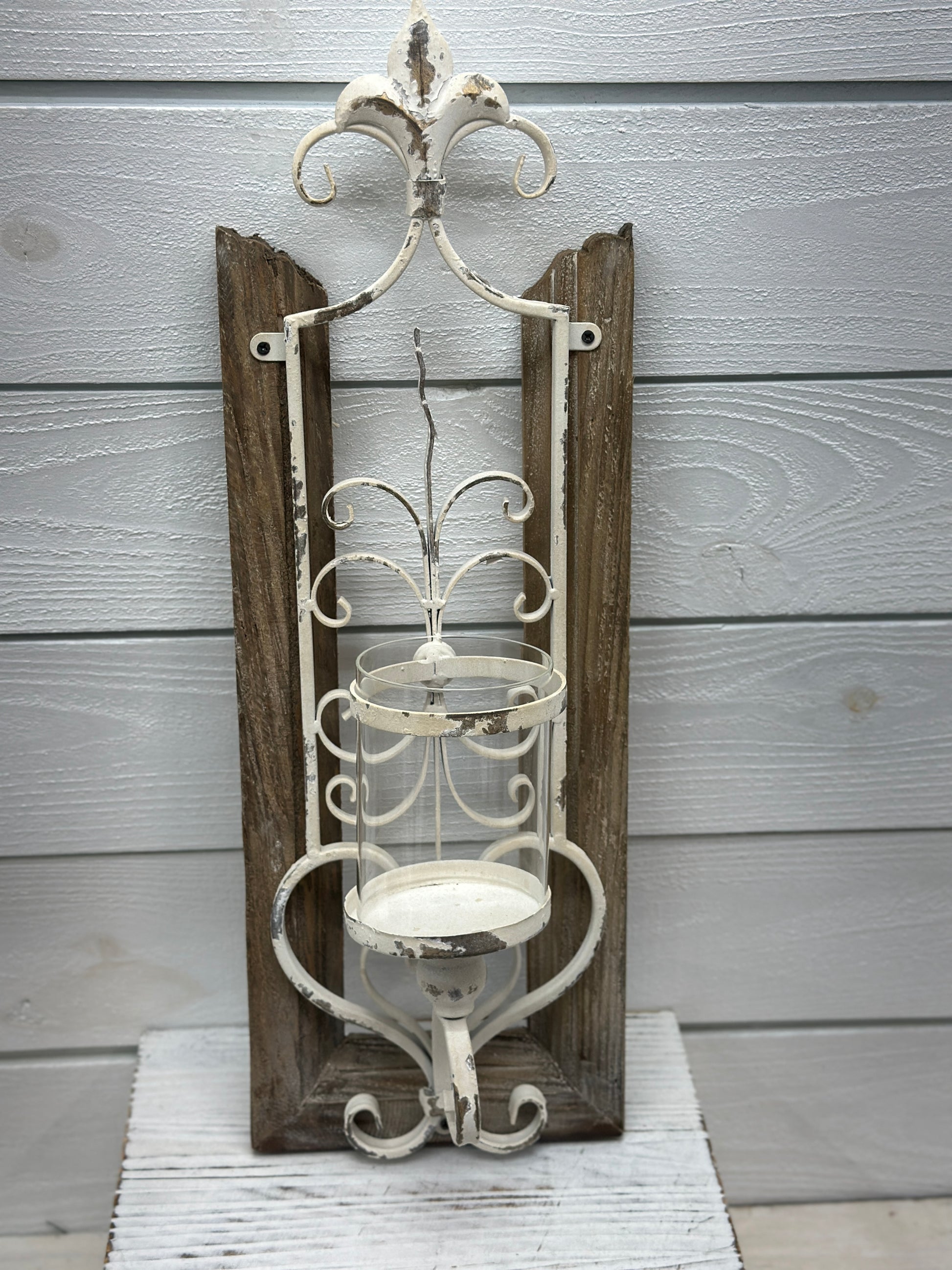 Rustic Wood & Metal Wall Candle Holder