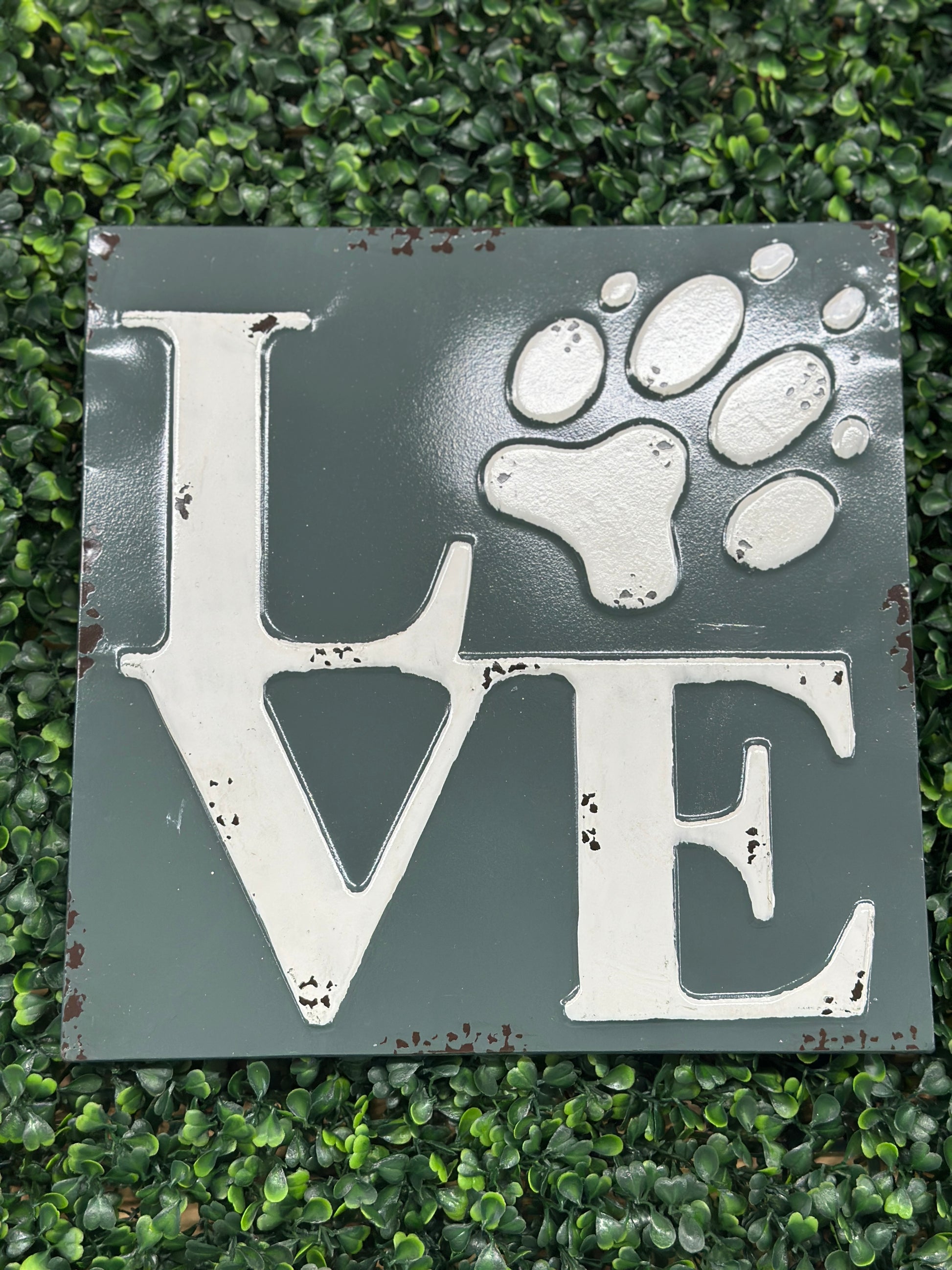 Love Metal Sign with Dog Paw Print