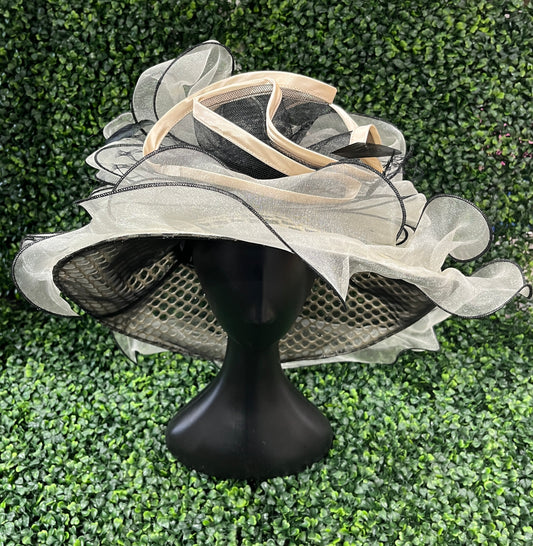 Cream Derby Hat With Black Detail And Big Flower