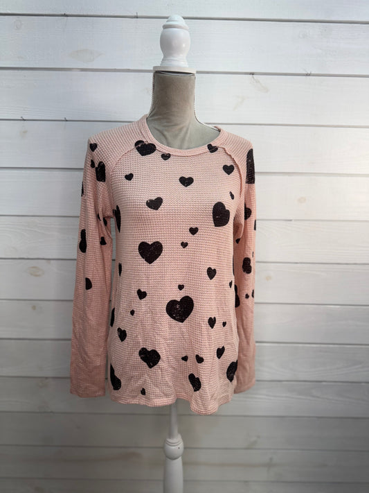 Blush Knit Top With Black Hearts All Over