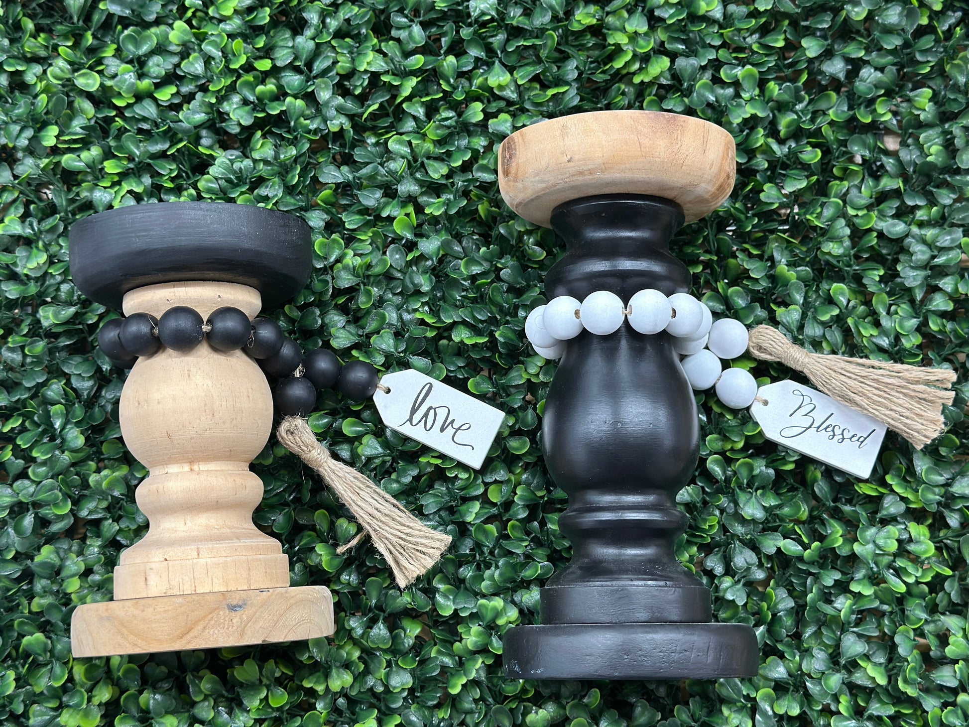 Wood Candle Holders Set of 2