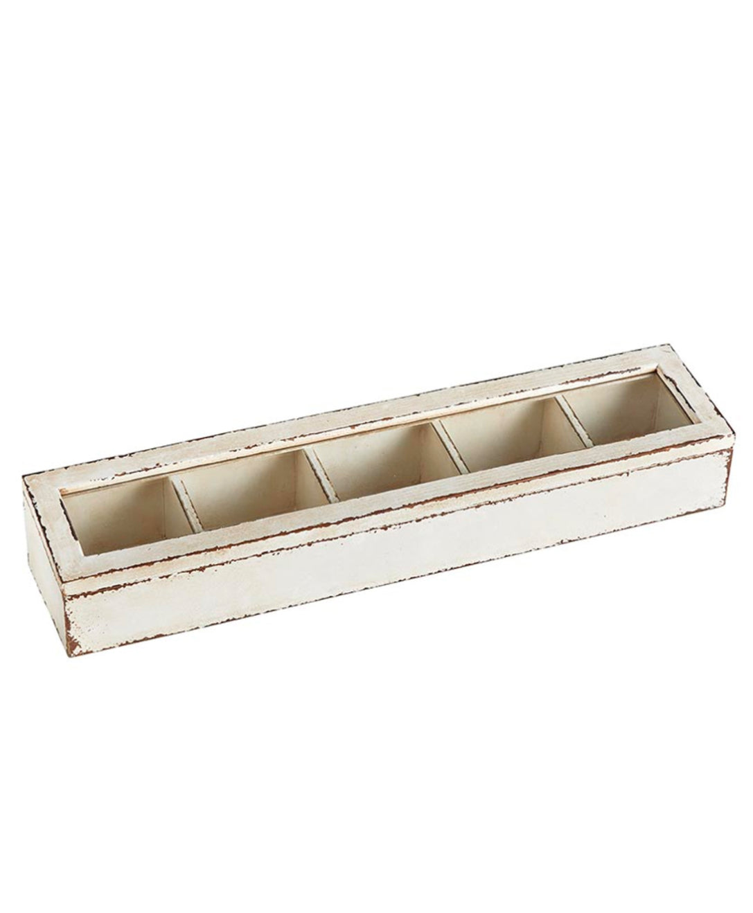 Rustic White Wood & Glass Storage Box