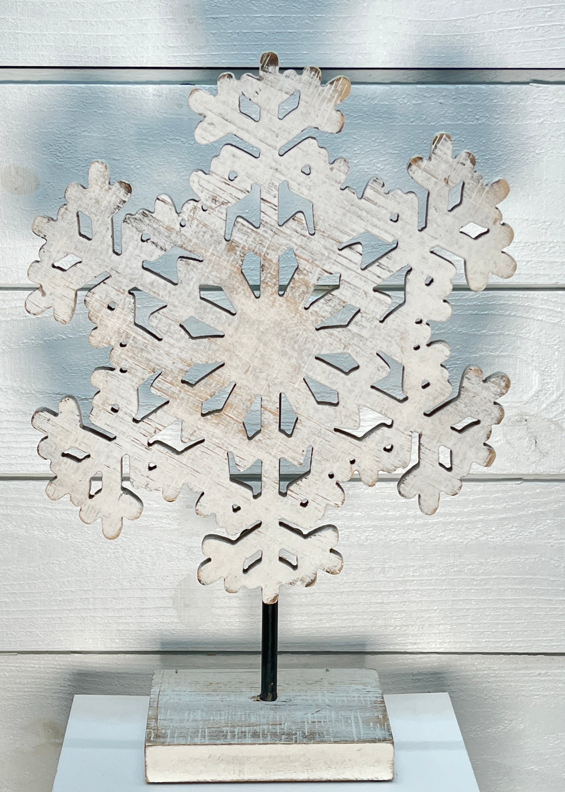 Large Wood Snowflake on Stand
