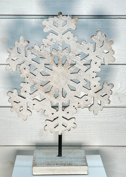 Large Wood Snowflake on Stand