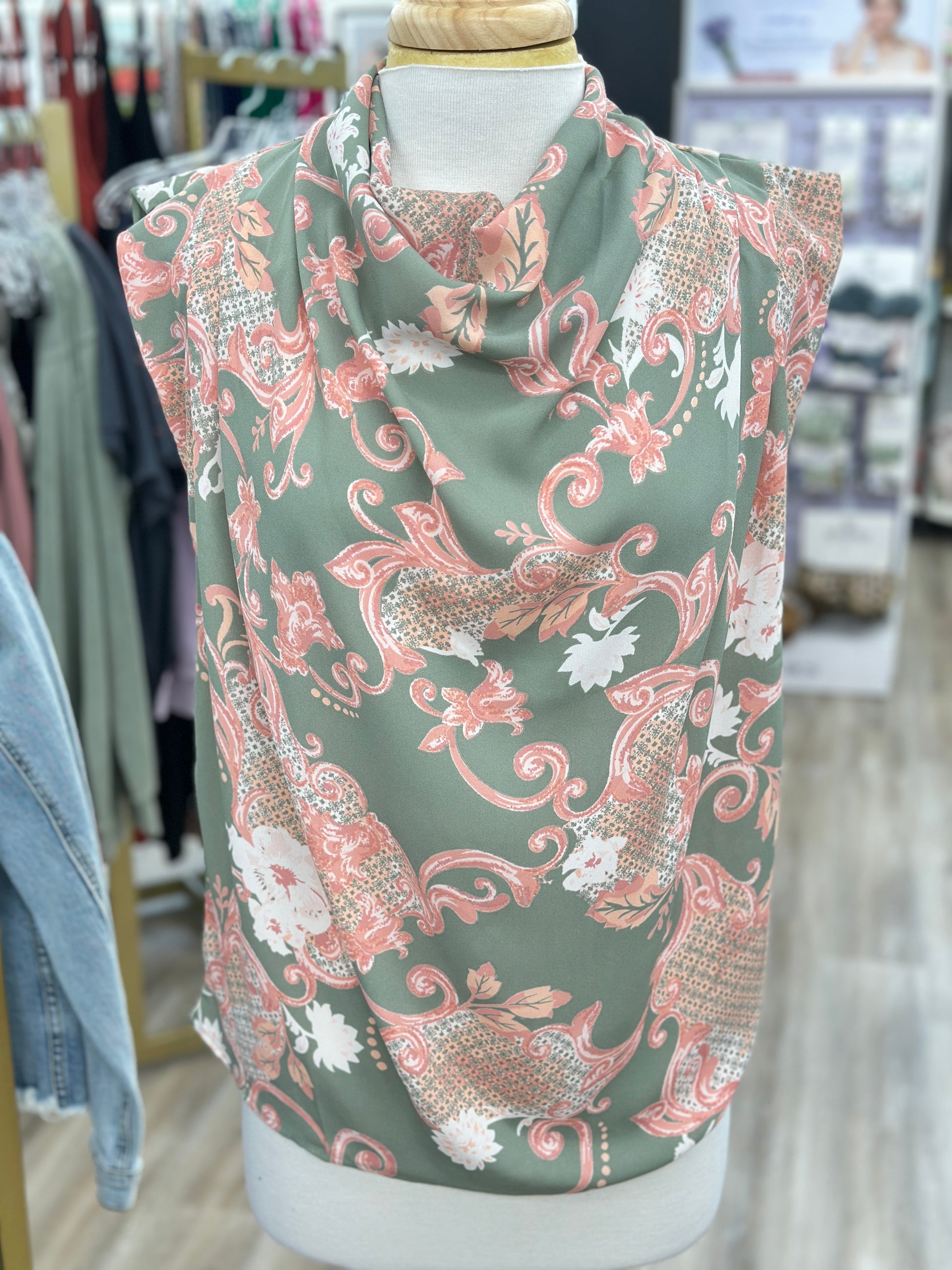 Olive/Pink Loose Scoop Neck Tank