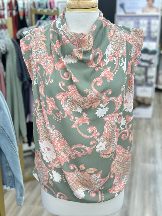 Olive/Pink Loose Scoop Neck Tank