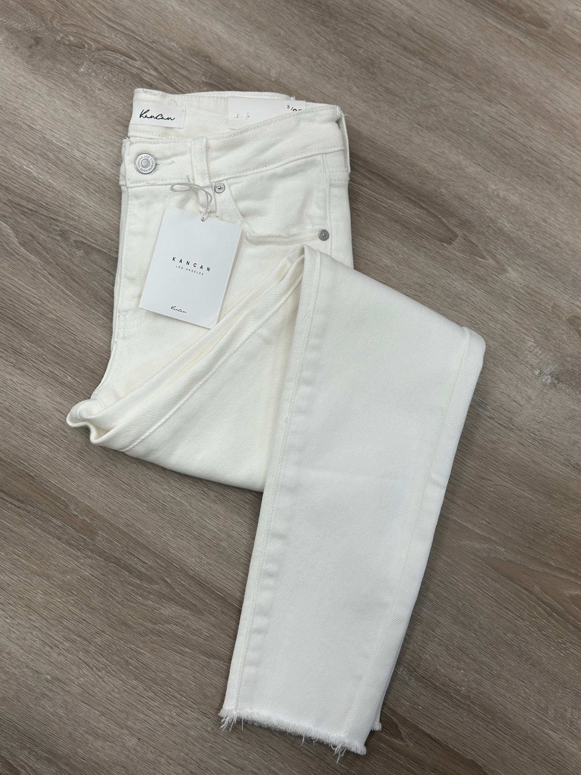 Kancan White Mid Rise Raw Hem Ankle Skinny Jeans