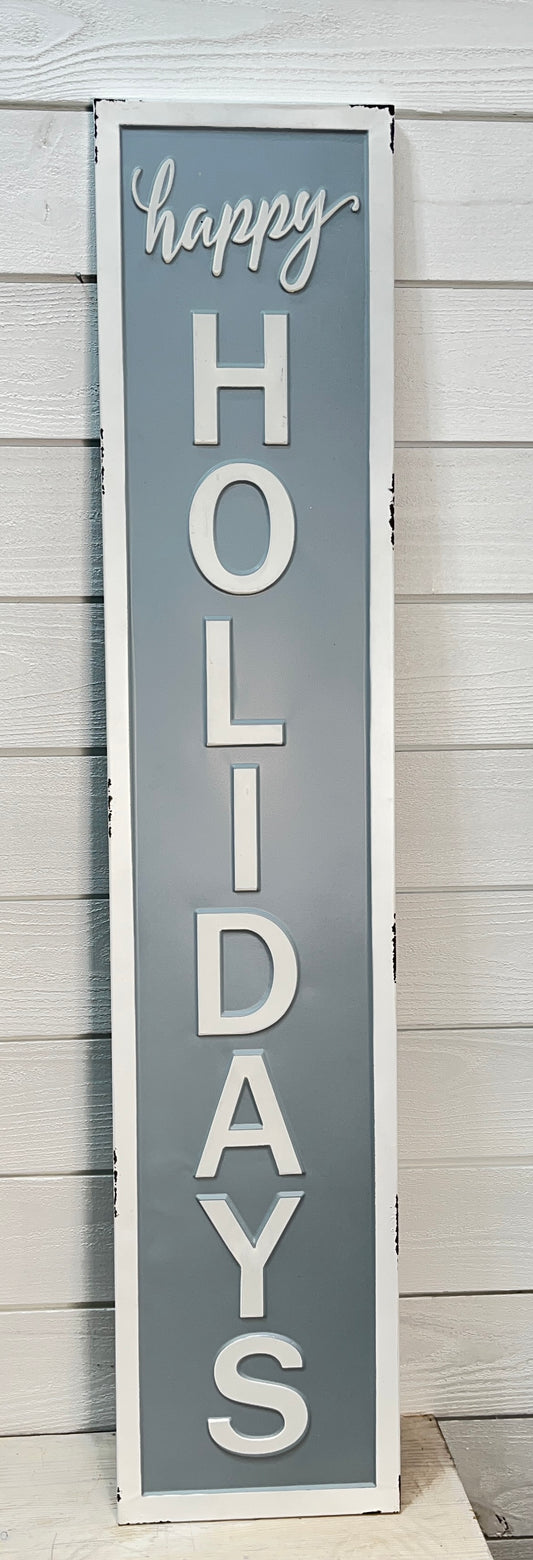 Metal Vertical Happy Holidays Sign
