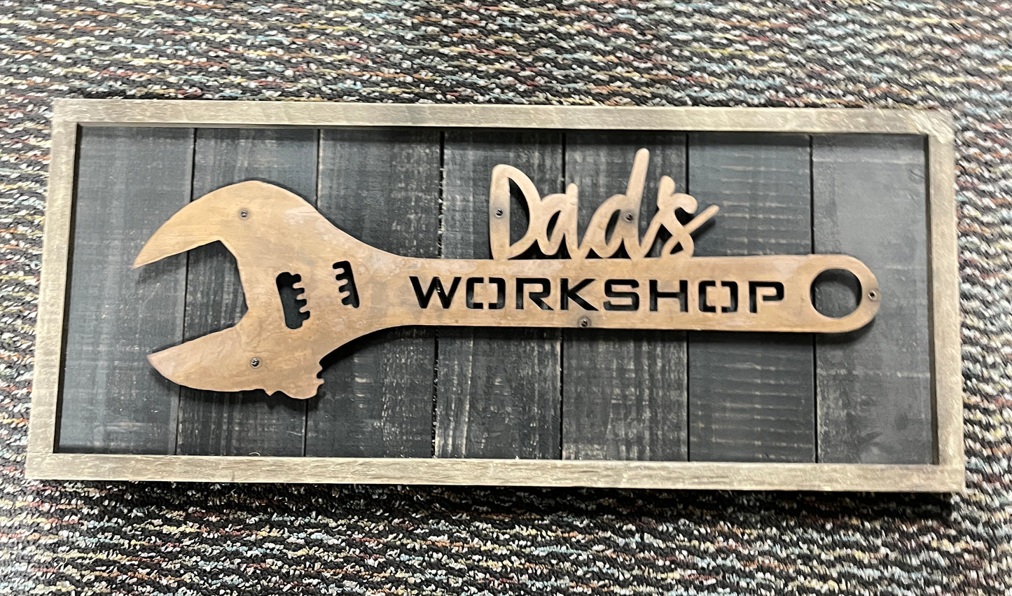 Dad's Workshop Wrench Wood Plank Sign