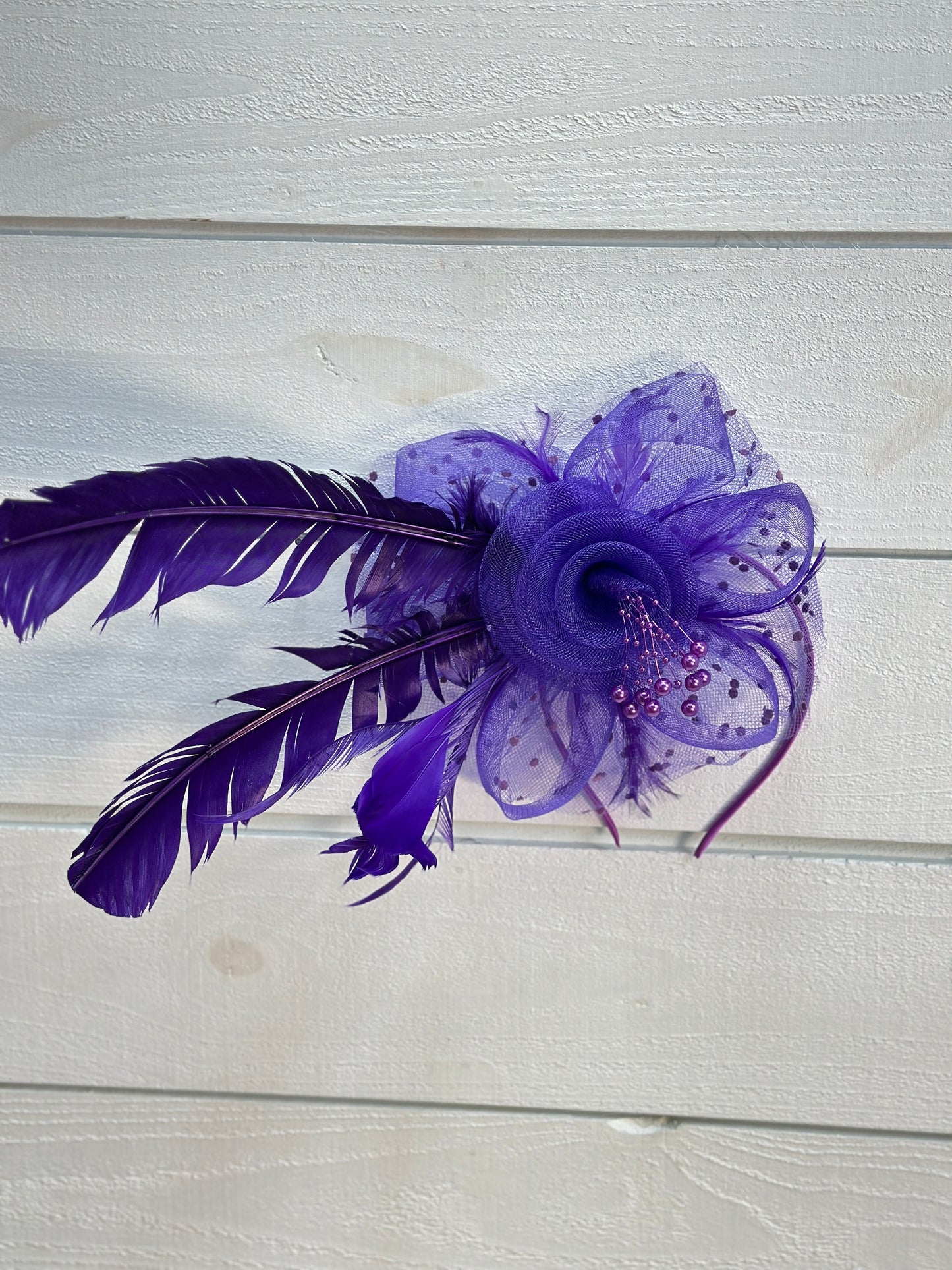 Purple Fascinator With Feathers