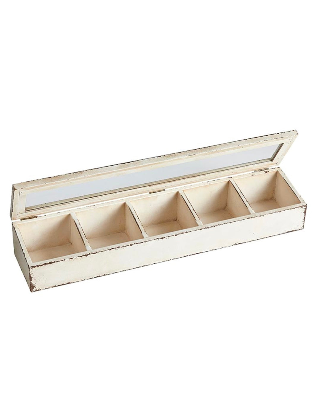 Rustic White Wood & Glass Storage Box