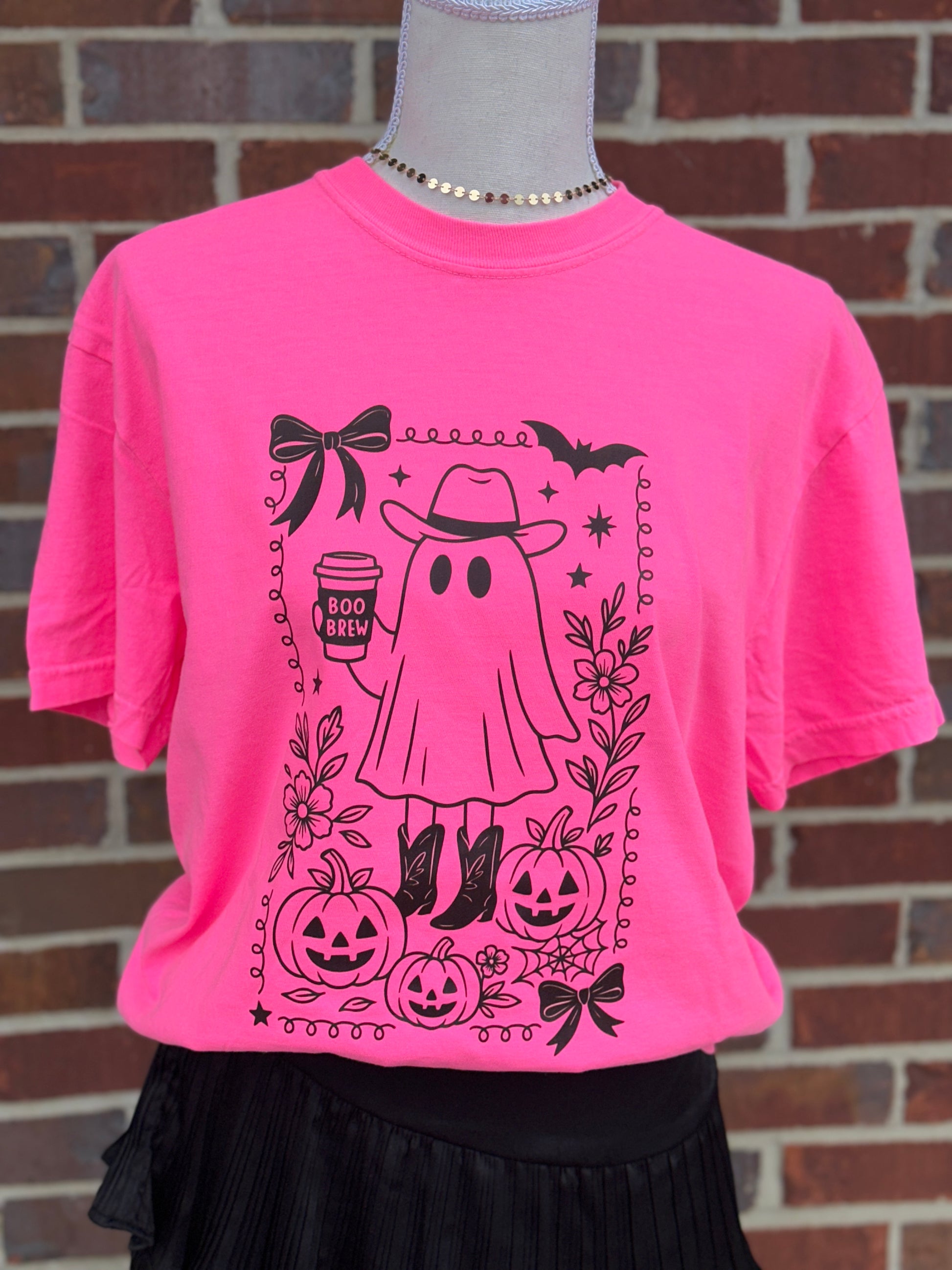 Ghost Boo Brew Hot Pink Comfort Colors Tee